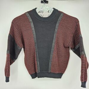 Vintage‎ Street Scenes Sweater Mens Medium Crew Neck Acrylic Leather Stripe 80s